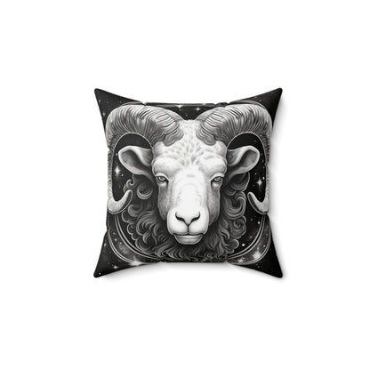 Aries Zodiac, Ram Symbol Design, Fire Element, Spun Polyester Square Pillow