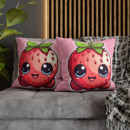 Kawaii Strawberry Adventure - Anime Classic Traditional Japanese Fruit - Otaku Artwork - Spun Polyester Square Pillow Case