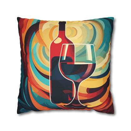 Wine Lover Abstract - Bottle & Glass Design Spun Polyester Square Pillow Case