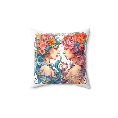 Zodiac Gemini Clipart - Twins Symbol, Whimsical Comic Style - Spun Polyester Square Pillow