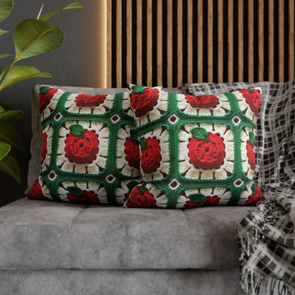 Apple Granny Square Crochet Pattern: Wild Fruit Tree, Delicious Red Design - Spun Polyester Square Pillow Case