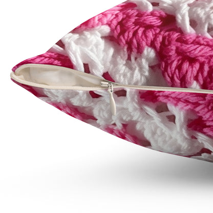 Hot Pink & White Knit, Vibrant Yarn Blend, Modern Chic Texture - Spun Polyester Square Pillow