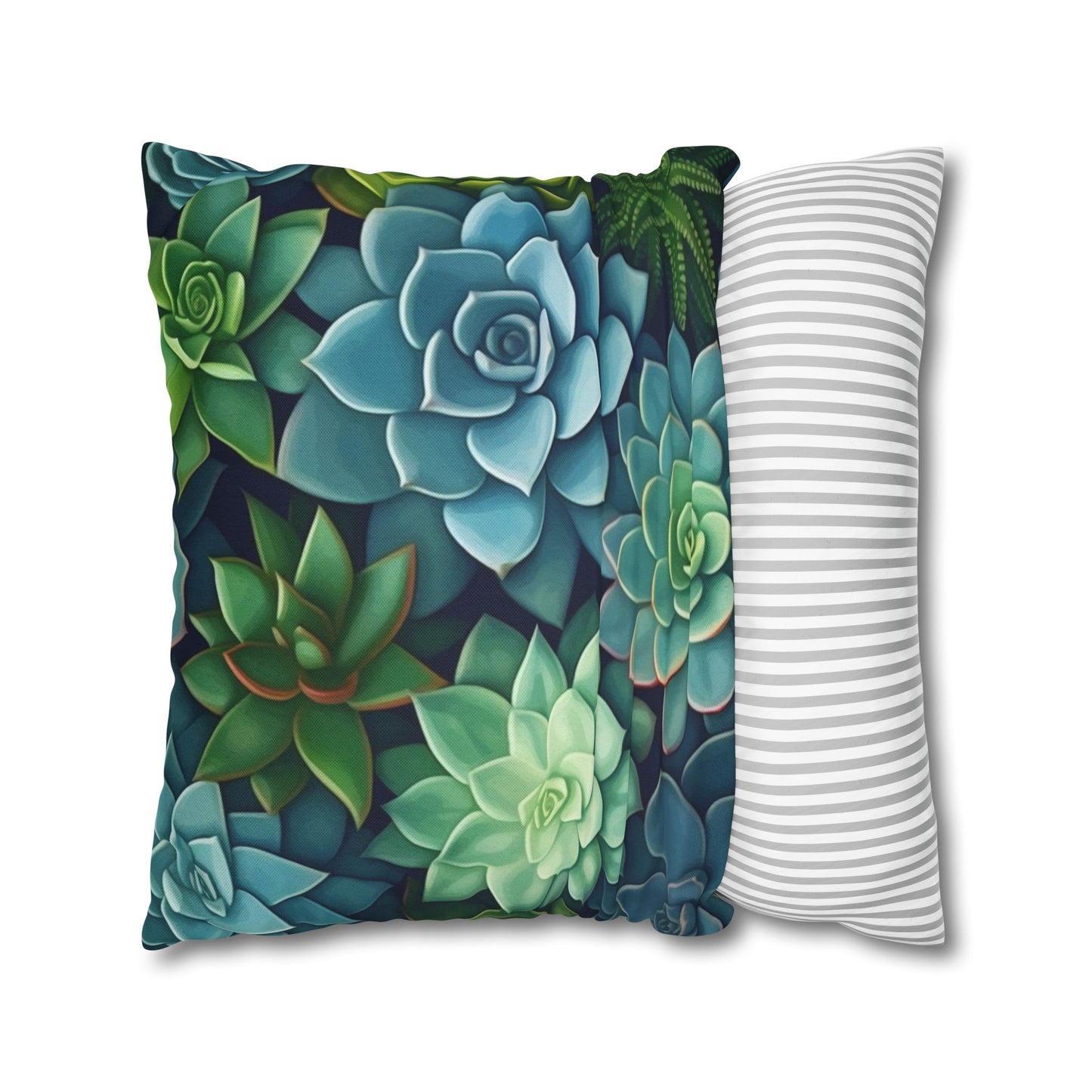 Minimalist Succulent Array - Vibrant Botanical Pattern Spun Polyester Square Pillow Case