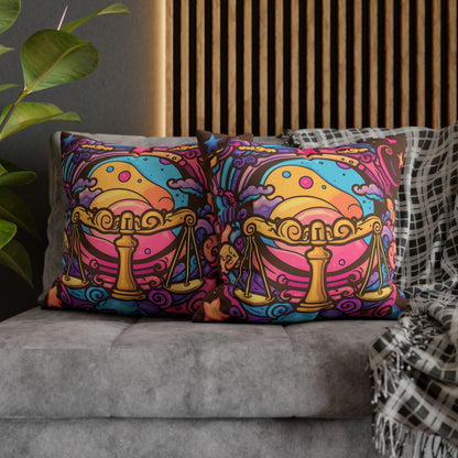 Cosmic Libra - Trippy Psychedelic Cartoon Art Zodiac Sign - Spun Polyester Square Pillow Case