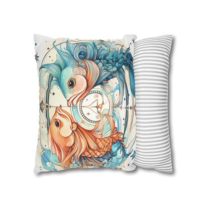 Pisces Zodiac Horoscope - Starry Watercolor & Ink, Hyper-Detailed Fish Spun Polyester Square Pillow Case