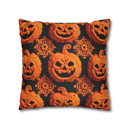 Halloween Crochet Pumpkin Scary Horror Festive Holiday Pattern - Spun Polyester Square Pillow Case