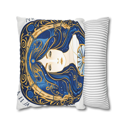 Virgo Zodiac Circular Symmetry in Gold Royal Blue - Spun Polyester Square Pillow Case