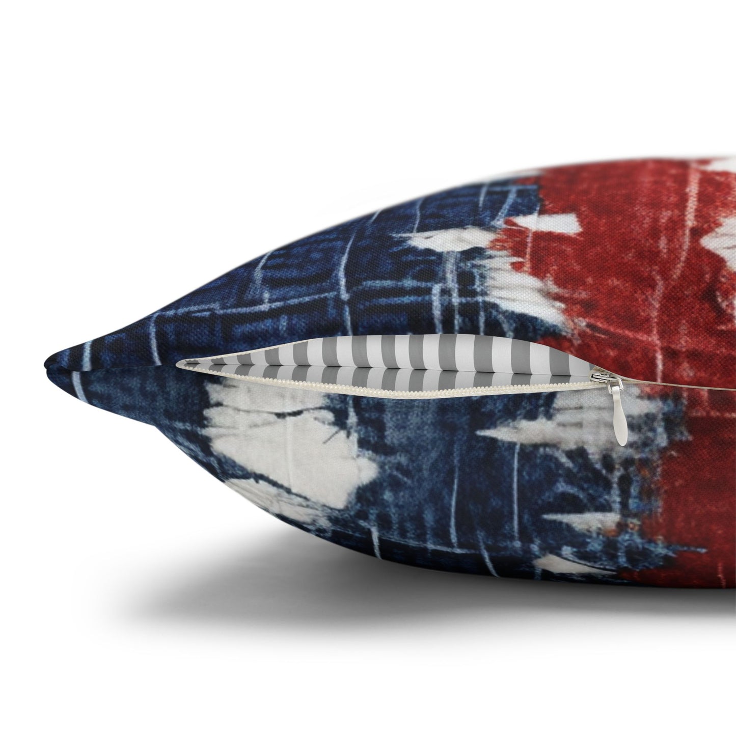 Patriotic Red, White & Blue: Distressed Denim-Style, Torn Fabric - Spun Polyester Square Pillow Case