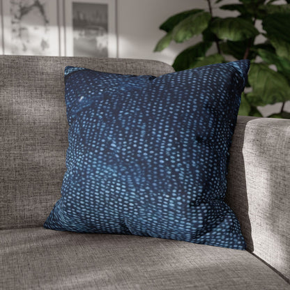 Dark Blue: Distressed Denim-Inspired Fabric Design - Spun Polyester Square Pillow Case