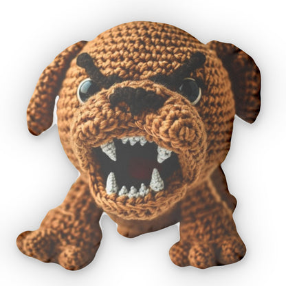 Growling Bulldog Amigurumi Plush, Crochet Angry Puppy, Playful Dog Stuffed Animal, Shaped Pillow Gift