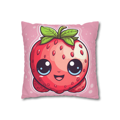 Kawaii Strawberry Adventure - Anime Classic Traditional Japanese Fruit - Otaku Artwork - Spun Polyester Square Pillow Case