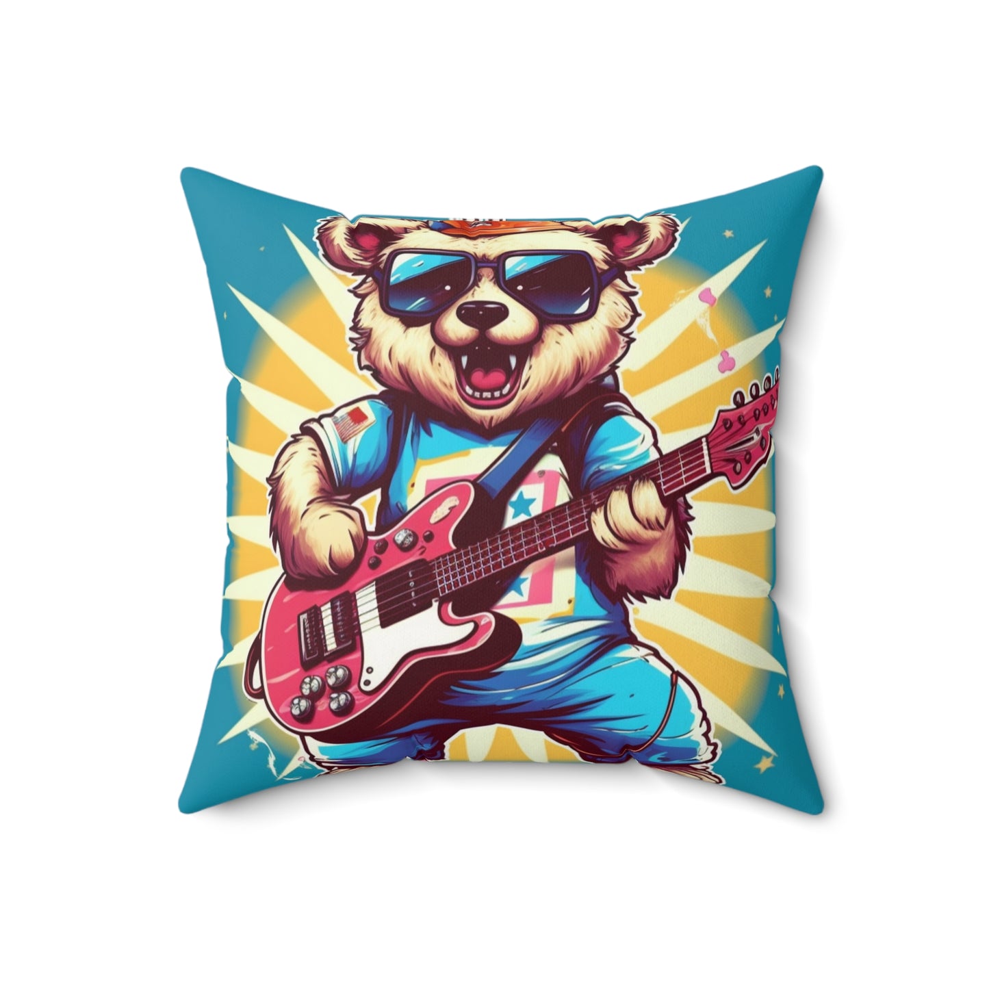 Bear Guitarist Music Guitar Player Animal Graphic Spun Polyester Square Pillow