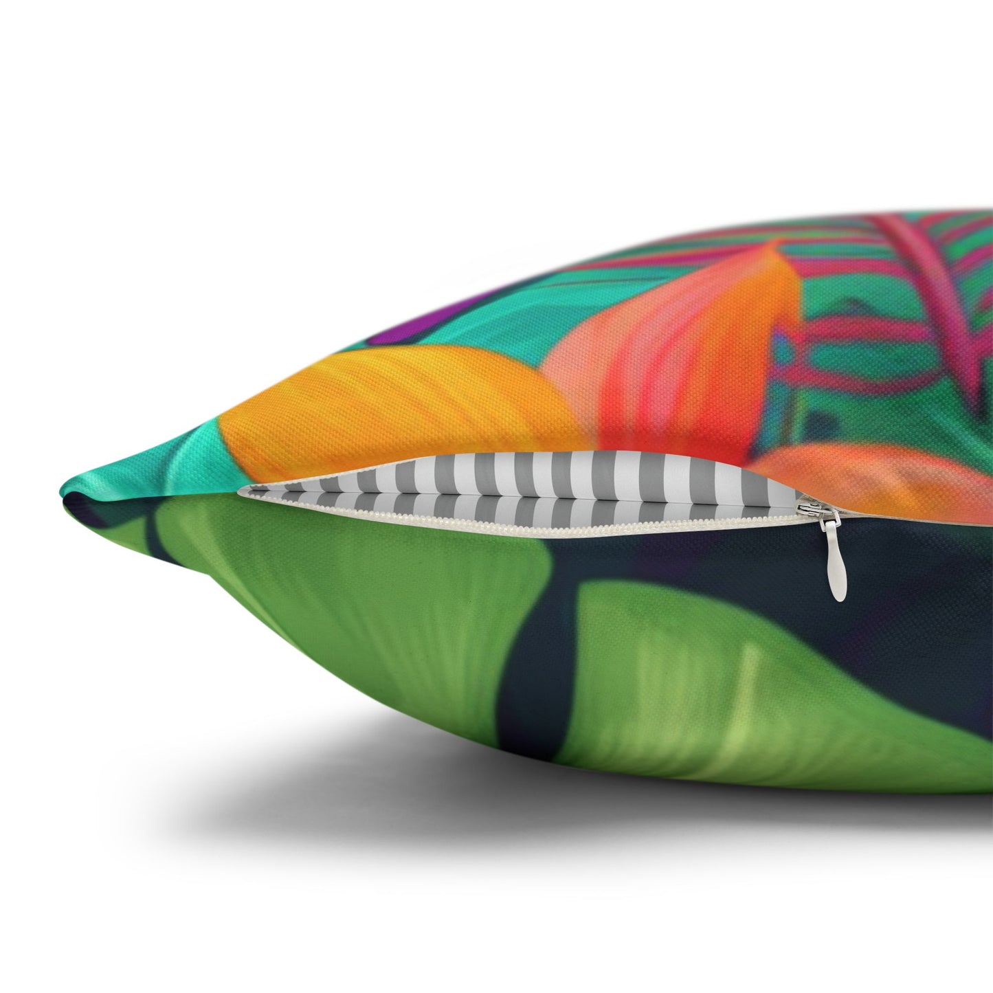 Vivid Tropical Birds & Leaves - Seamless Pattern Spun Polyester Square Pillow Case