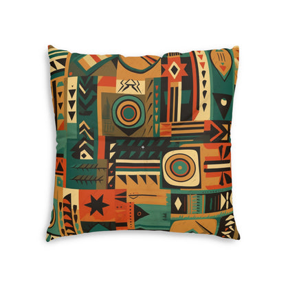 Earthy Tones Geometric Tribal-Inspired Pattern Design Tufted Floor Pillow, Square