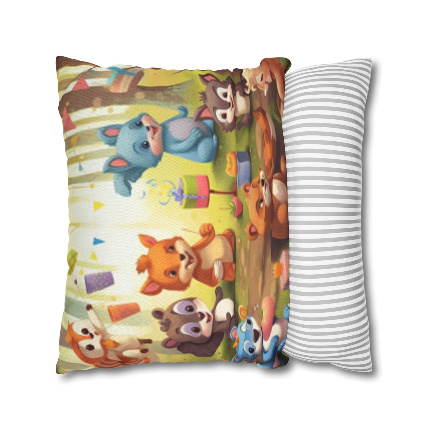 Nursery Art - Cartoon Forest Animals Party Design Spun Polyester Square Pillow Case