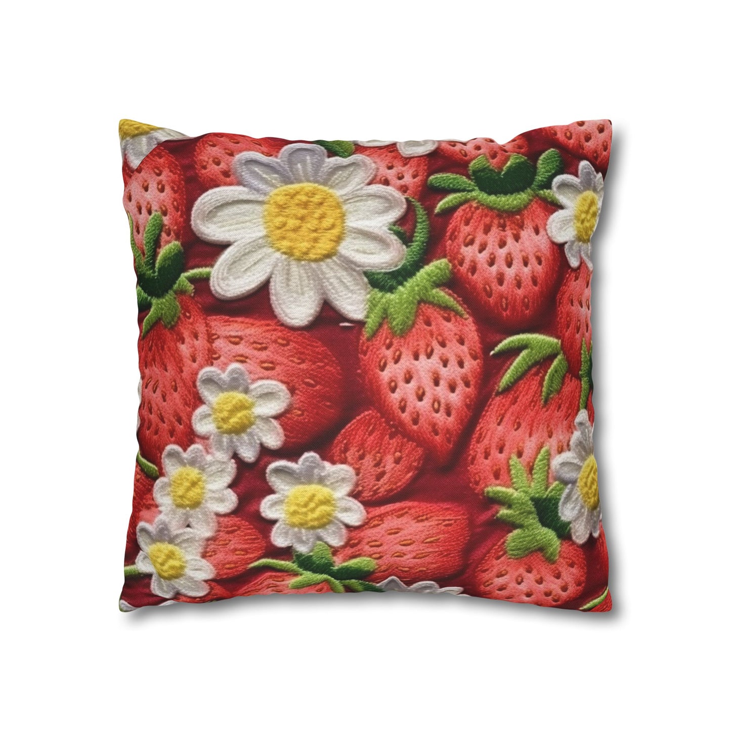 Strawberry Strawberries Embroidery Design - Fresh Pick Red Berry Sweet Fruit - Spun Polyester Square Pillow Case