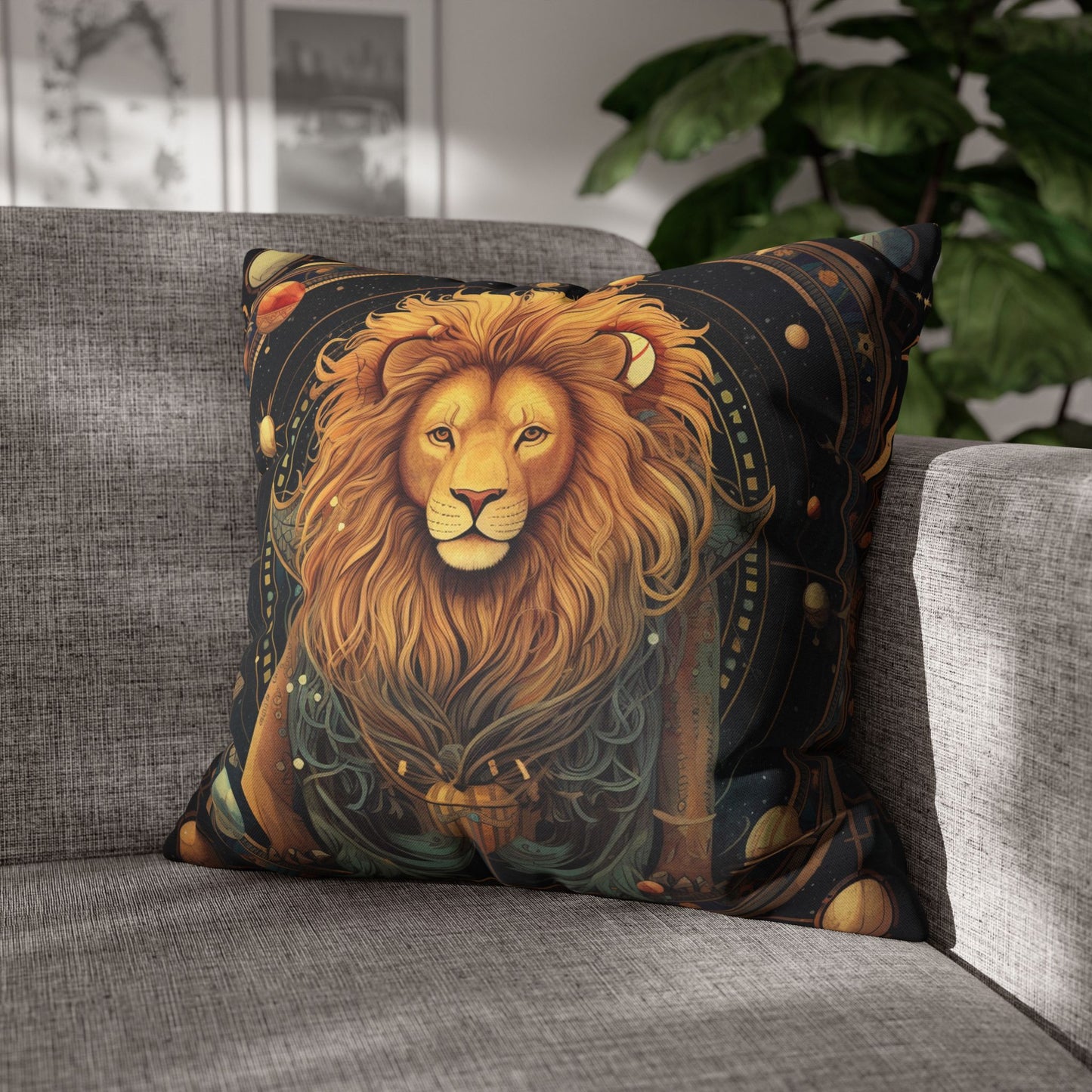 Astrological Leo Sign - Vibrant Cosmic Zodiac Astrology - Spun Polyester Square Pillow Case