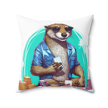 Otter Poker Player Champ Card Holder Graphic Spun Polyester Square Pillow