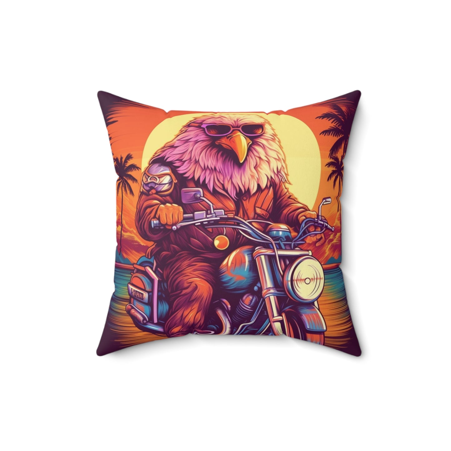 Classic American Motorcycle Ride Biker USA Style Spun Polyester Square Pillow