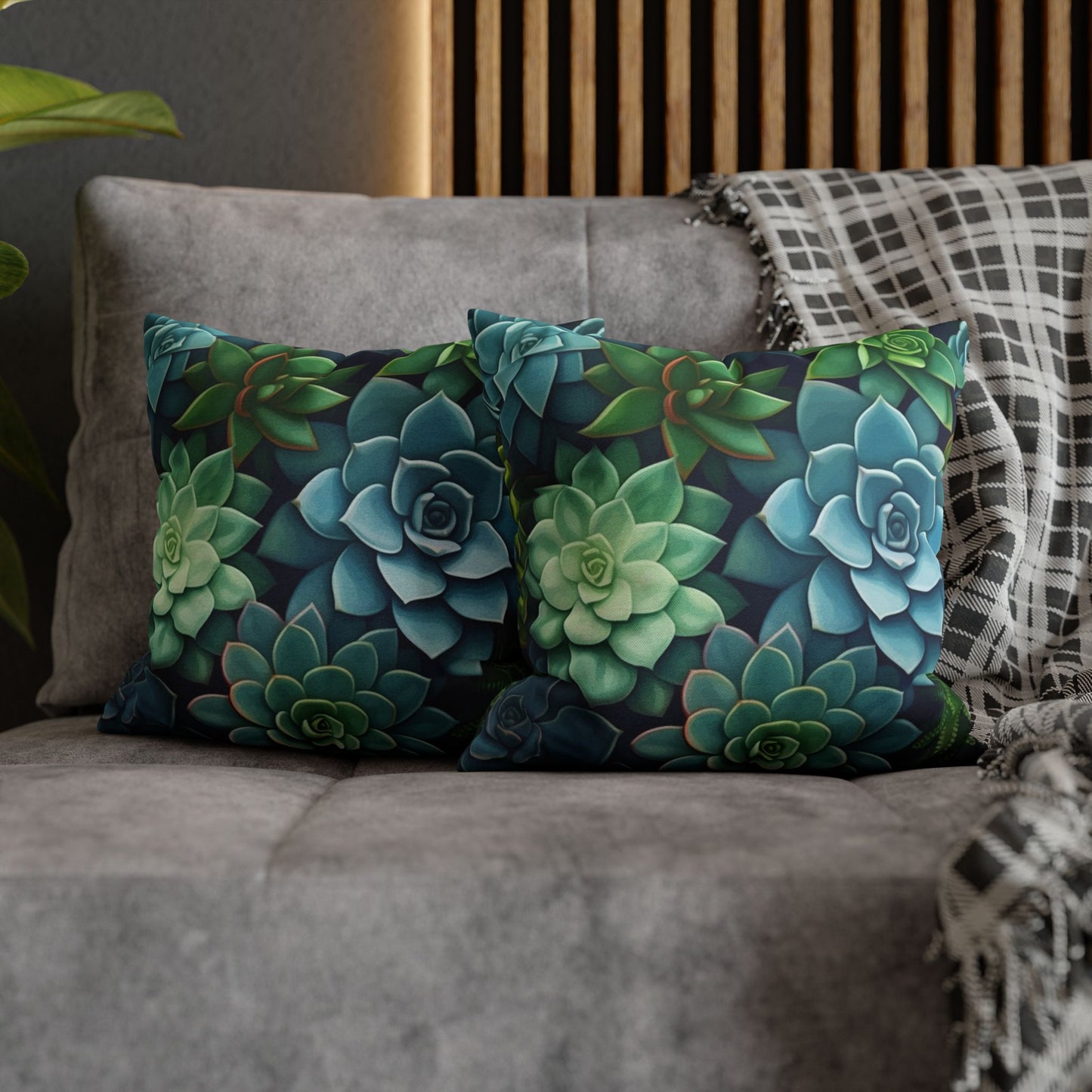 Minimalist Succulent Array - Vibrant Botanical Pattern Spun Polyester Square Pillow Case