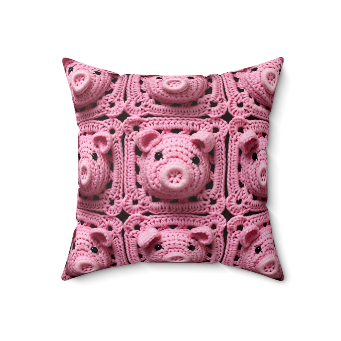 Crochet Pig Farm Animal Pink Snout Piggy Pattern - Spun Polyester Square Pillow