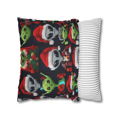 Festive Alien Invasion: Intergalactic Christmas Holiday Cheer with Santa Hats and Seasonal Gifts Crochet Pattern - Spun Polyester Square Pillow Case