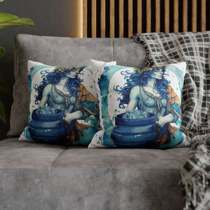 Artistic Aquarius Zodiac - Watercolor Water-Bearer Depiction - Spun Polyester Square Pillow Case