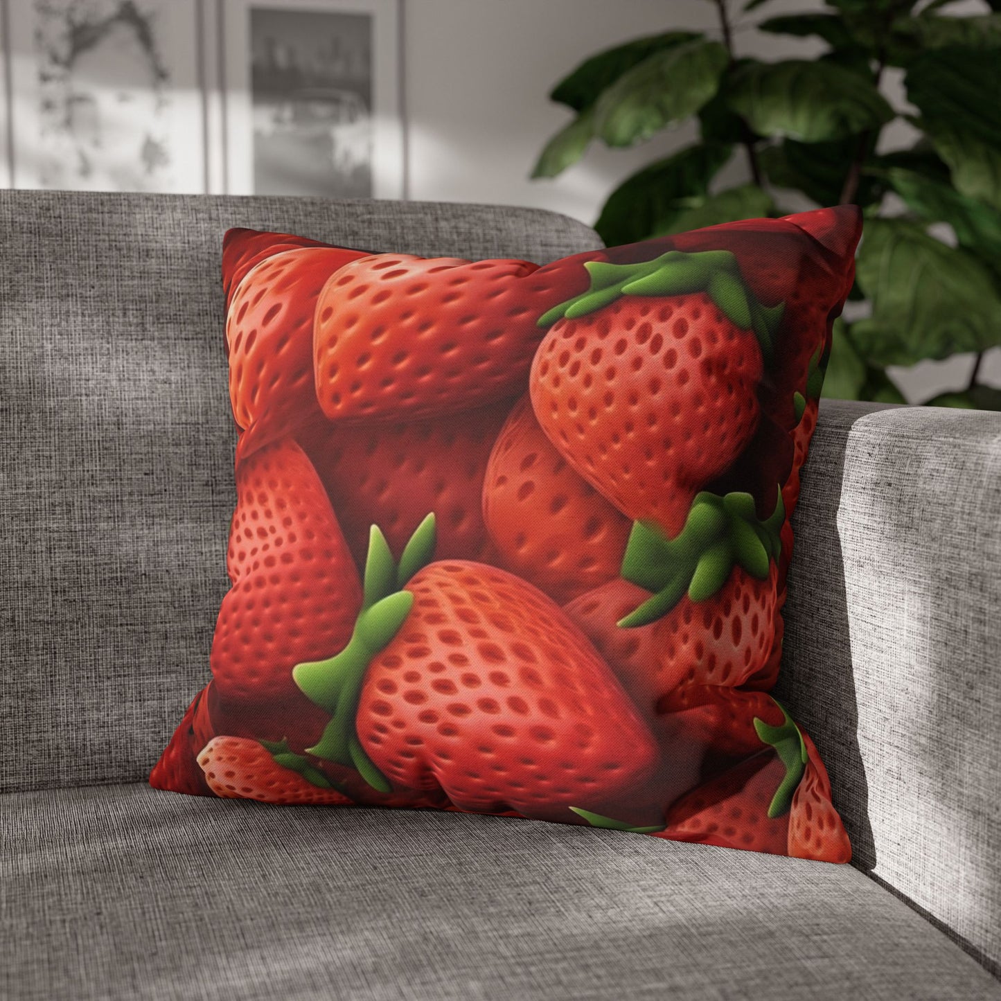 Garden Strawberries- Wild Sweet Gourmet - Farm Growing Ripe Red Fruit -Spun Polyester Square Pillow Case