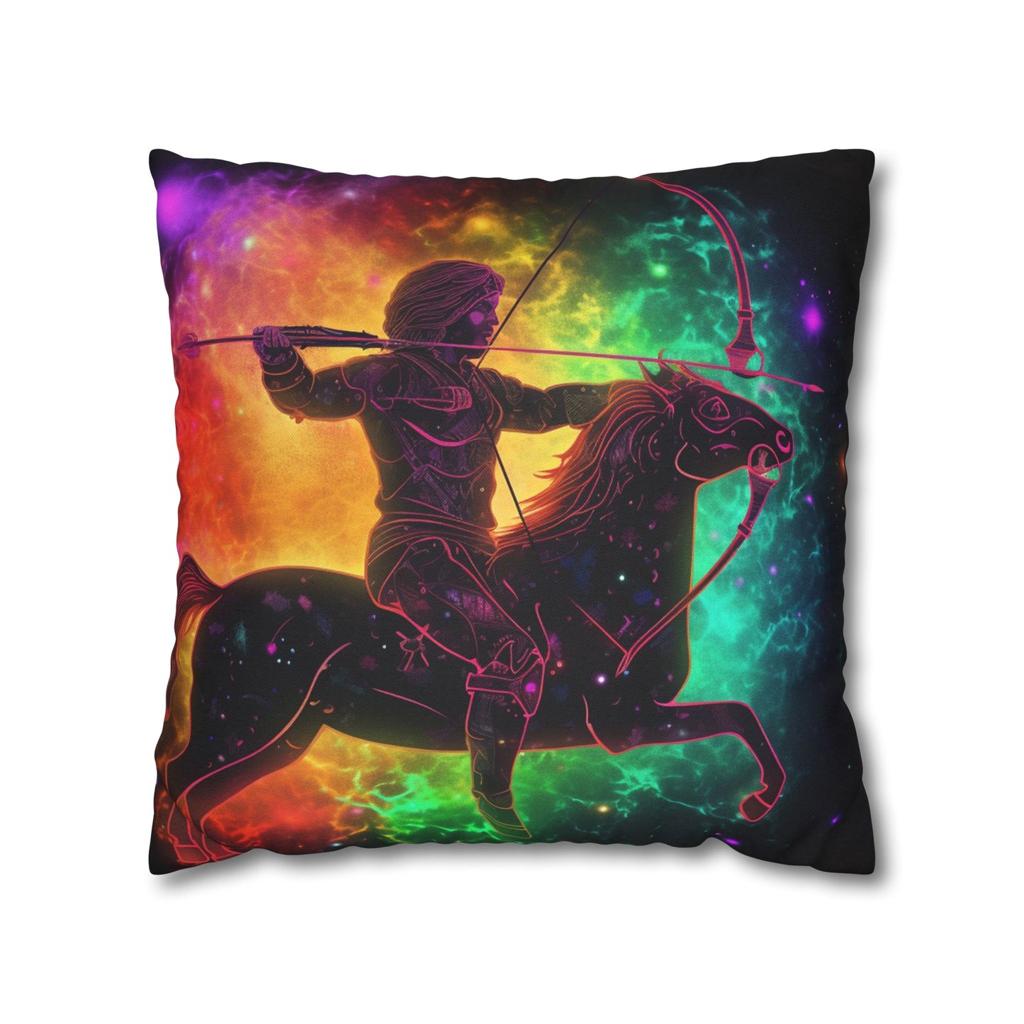 Colorful Sagittarius Zodiac Sign - Star Universe Theme - Spun Polyester Square Pillow Case