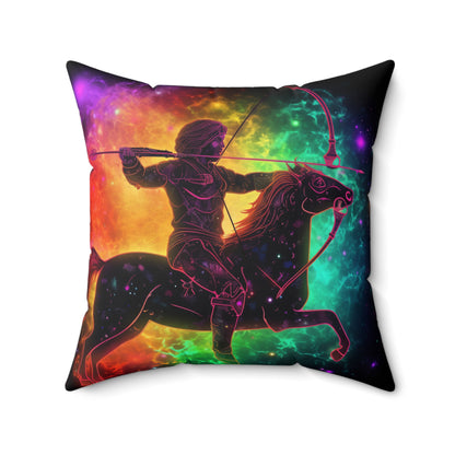 Colorful Sagittarius Zodiac Sign - Star Universe Theme - Spun Polyester Square Pillow