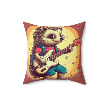 Hedgehog Guitarist Jam Band Cartoon Spun Polyester Square Pillow