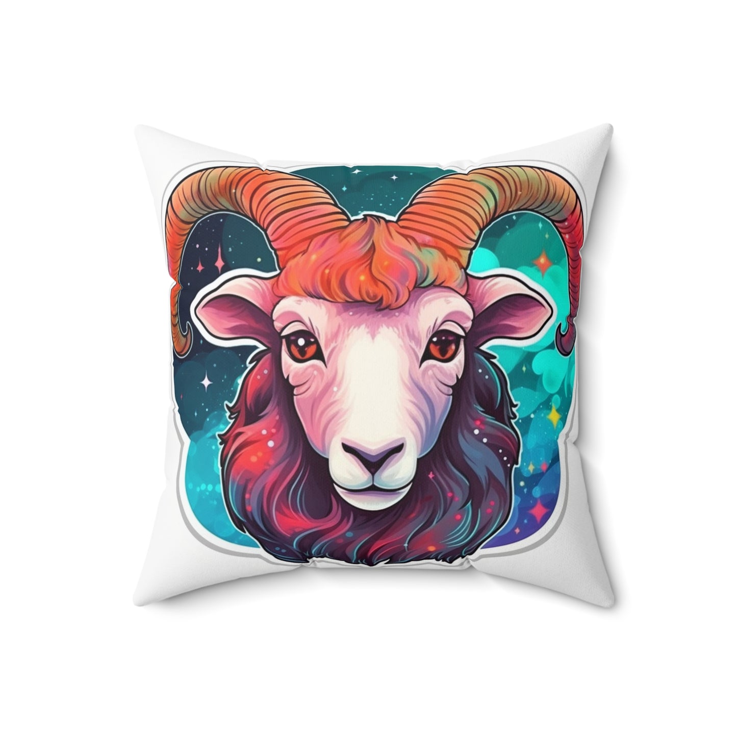 Aries Zodiac Sign - Vivid & Bright Color Cosmic Astrology Symbol - Spun Polyester Square Pillow