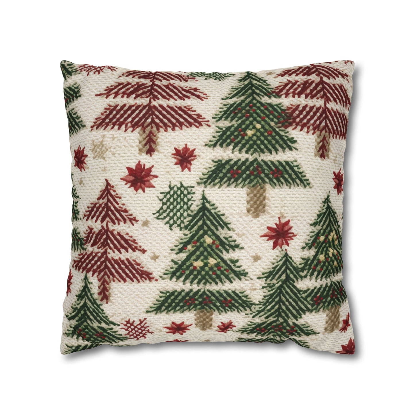 Embroidered Christmas Winter, Festive Holiday Stitching, Classic Seasonal Design - Spun Polyester Square Pillow Case