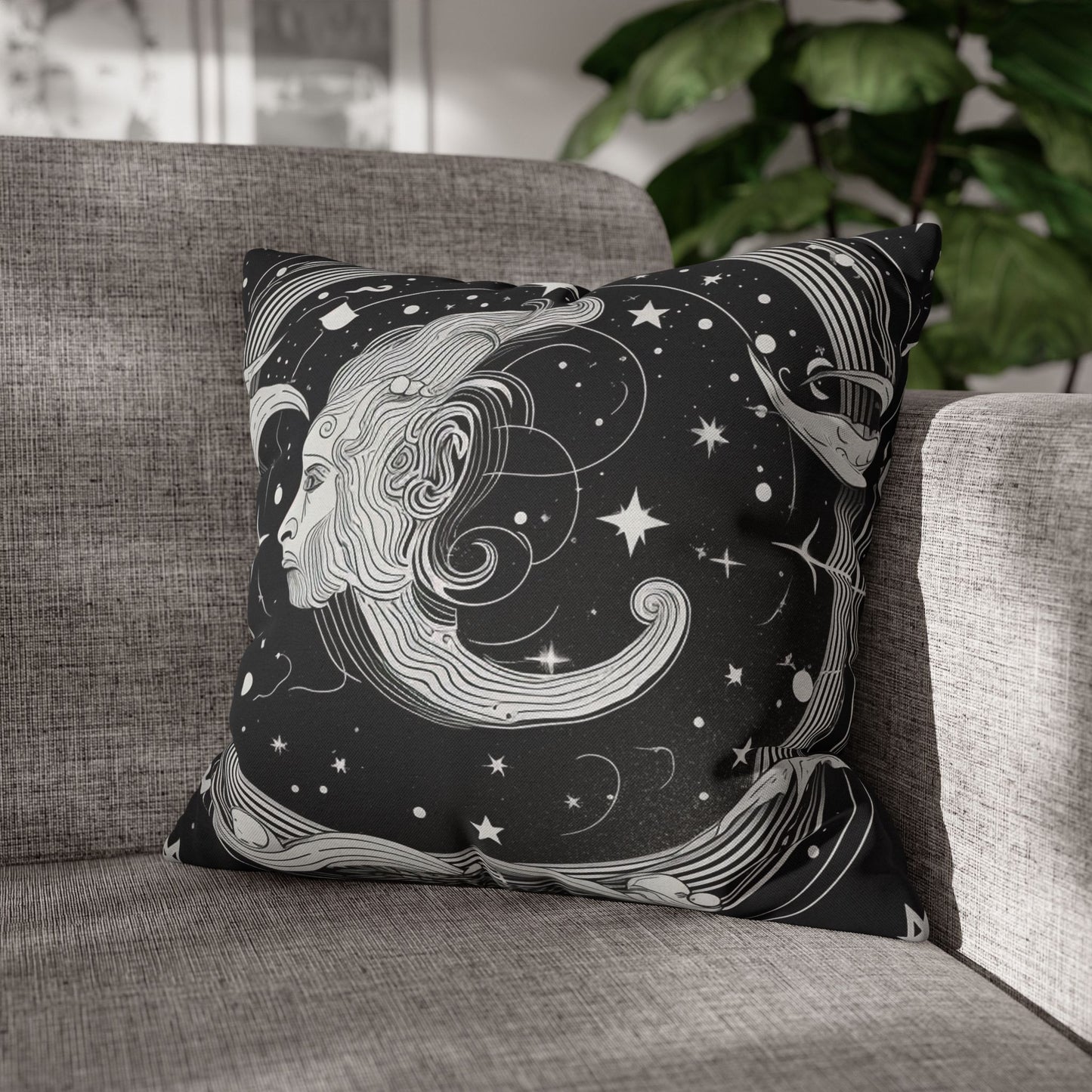 Aquarius Sign Spun Polyester Square Pillow Case, Double Sided Print