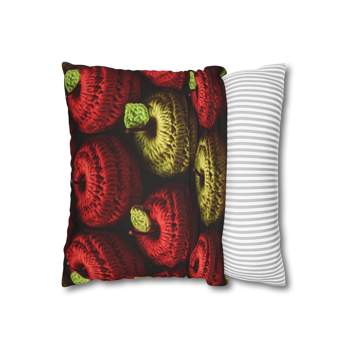 Crochet Apple Amigurumi - Big American Red Apples - Healthy Fruit Snack Design - Spun Polyester Square Pillow Case