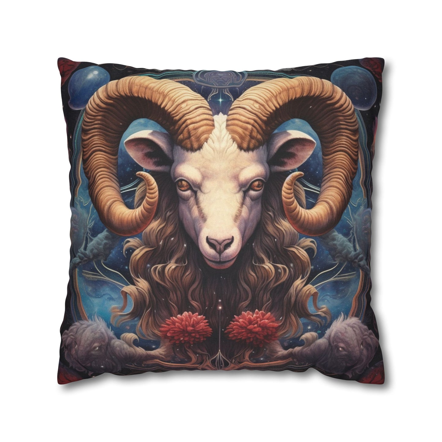 Aries Zodiac Ram - Vibrant Astrological Sign Cosmic Space Symbol - Spun Polyester Square Pillow Case