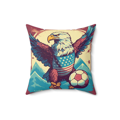 American Bald Eagle Soccer Athletic Team USA Graphic Spun Polyester Square Pillow