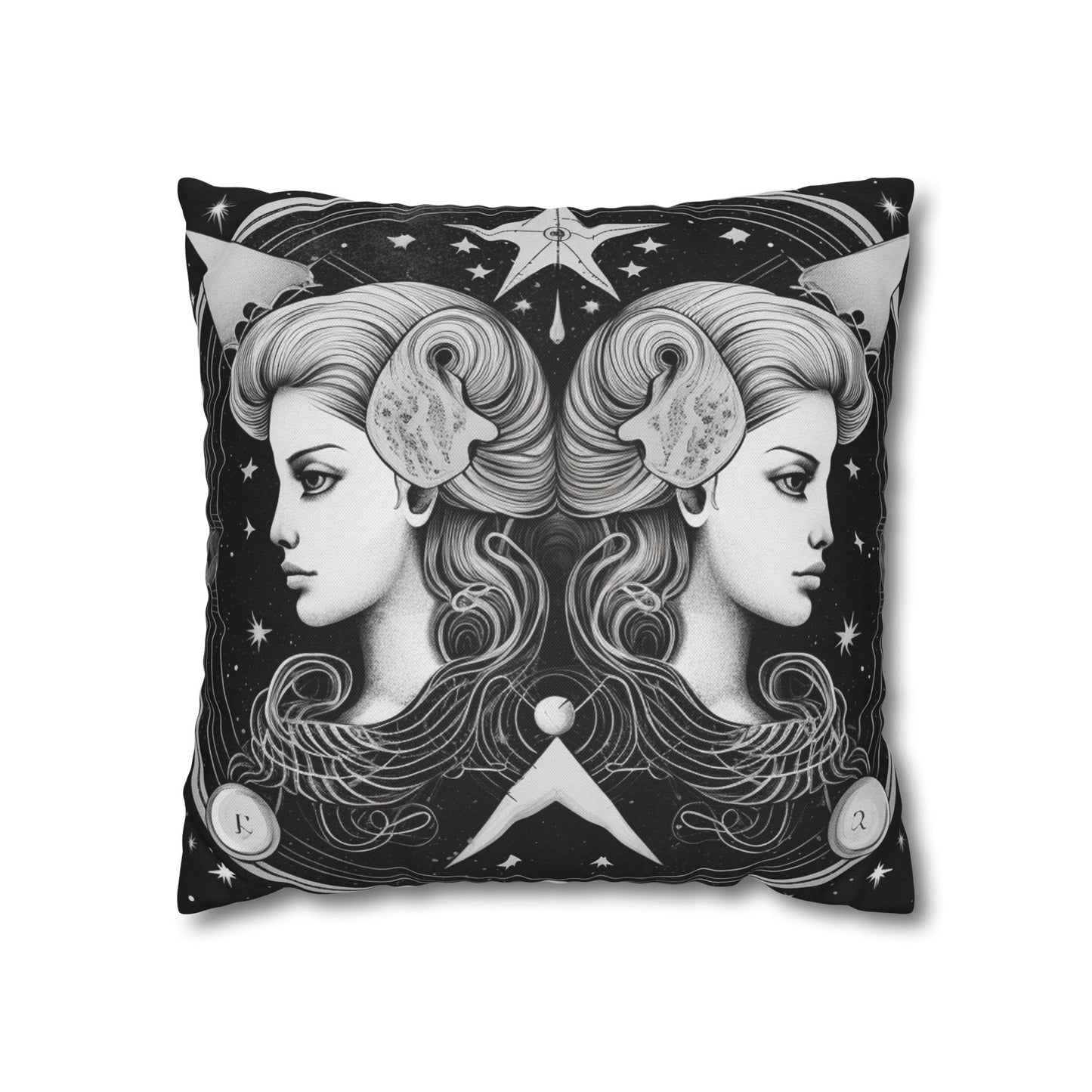 Gemini Zodiac Polyester Square Pillow Case, Indoor, Double Sided Print