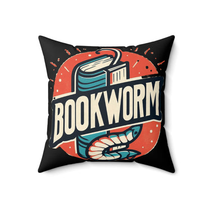 Bookworm Badge Graphic: Retro-Style Book Lover Emblem - Spun Polyester Square Pillow