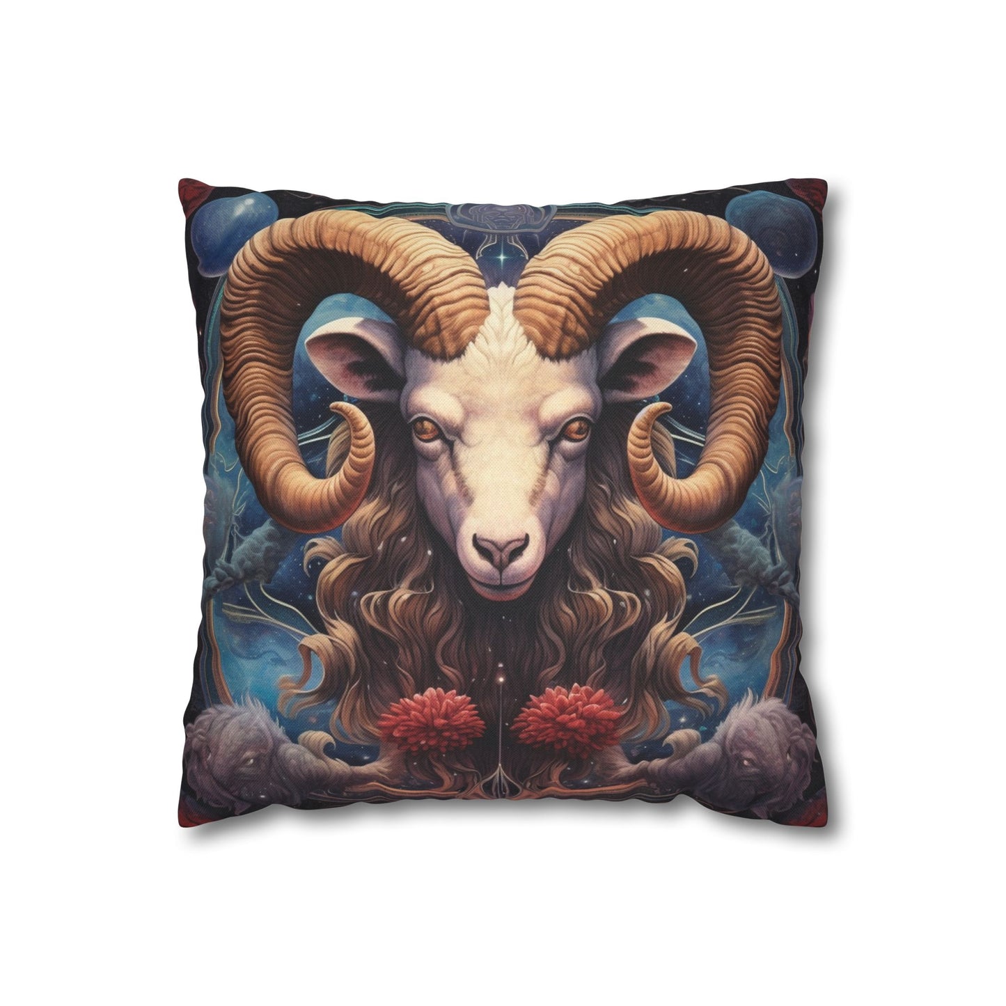 Aries Zodiac Ram - Vibrant Astrological Sign Cosmic Space Symbol - Spun Polyester Square Pillow Case