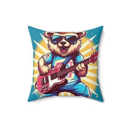 Bear Guitarist Music Guitar Player Animal Graphic Spun Polyester Square Pillow