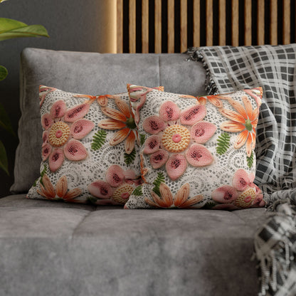 Floral Embroidered Eyelet: Delicate Flower Elegant Pattern - Spun Polyester Square Pillow Case