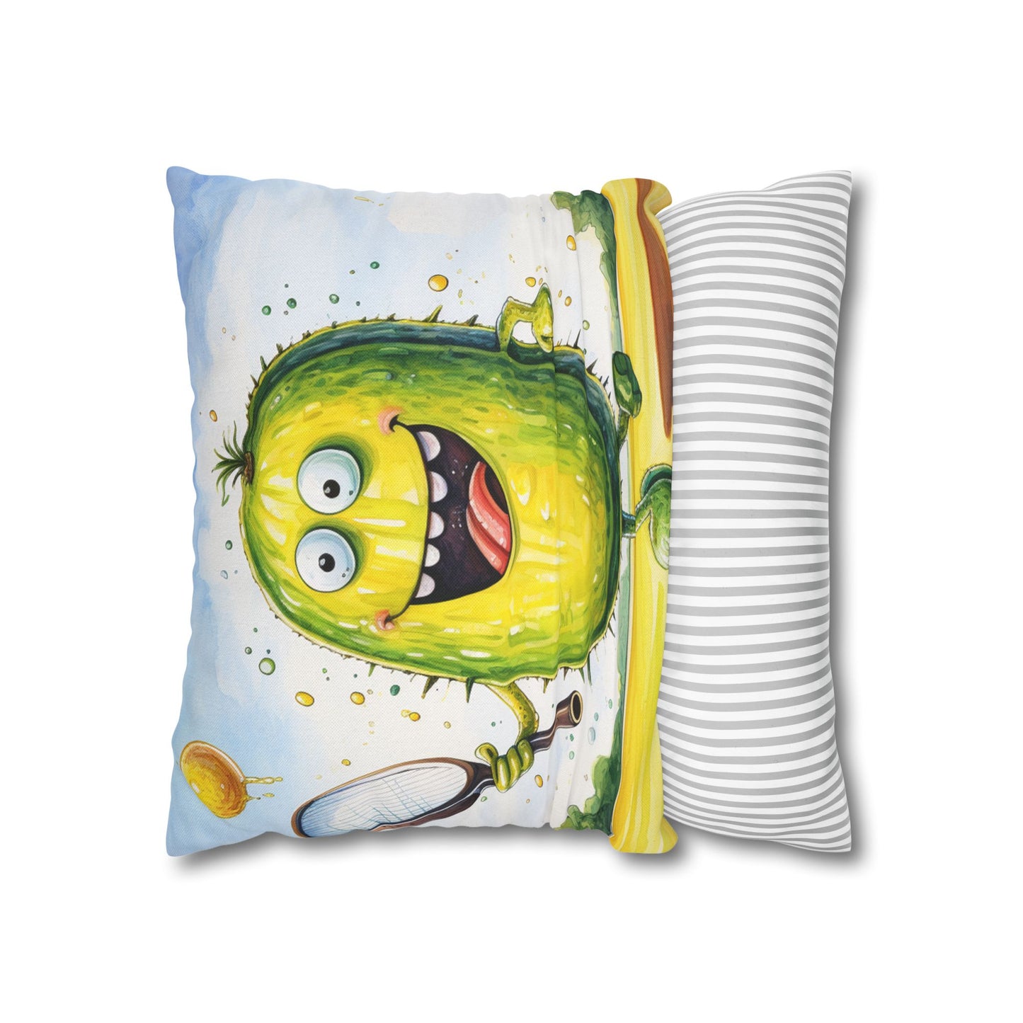 Pickleball Sport: Athletic Pickle Playing Game with Net and Paddle - Spun Polyester Square Pillow Case