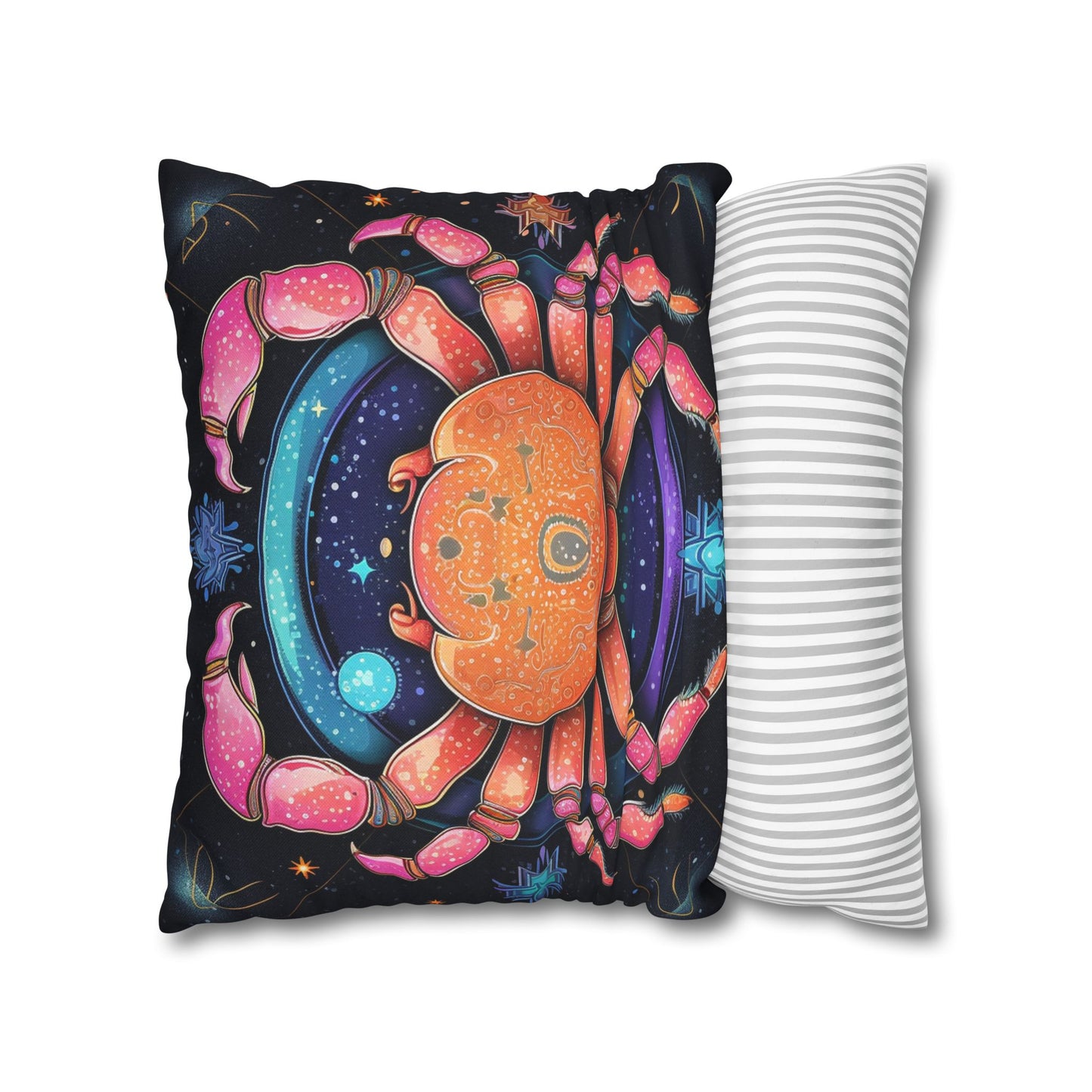 Rainbow Celestial Crab - Vibrant Cancer Zodiac Sign Art - Spun Polyester Square Pillow Case