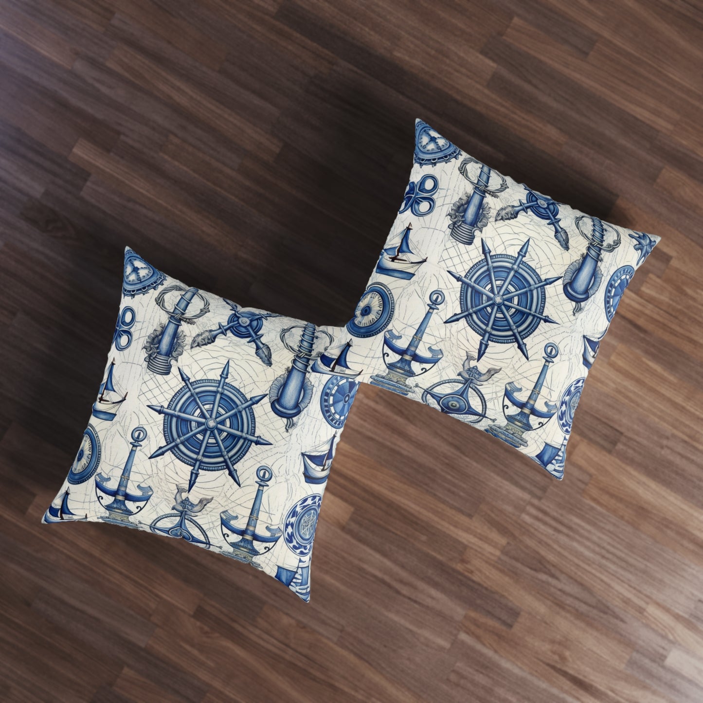 Nautical Theme Art - Anchors, Ropes, Compass Tufted Floor Pillow, Square