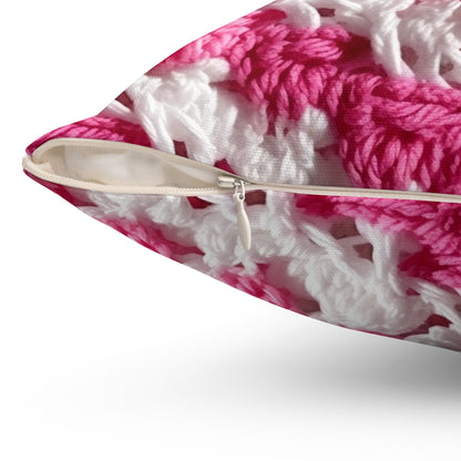 Hot Pink & White Knit, Vibrant Yarn Blend, Modern Chic Texture - Spun Polyester Square Pillow