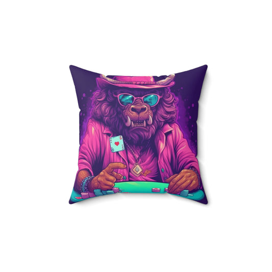 American Bison Poker Card Champion Graphic Spun Polyester Square Pillow