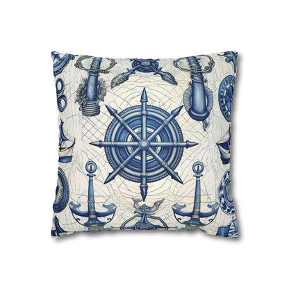 Nautical Theme Art - Anchors, Ropes, Compass Spun Polyester Square Pillow Case