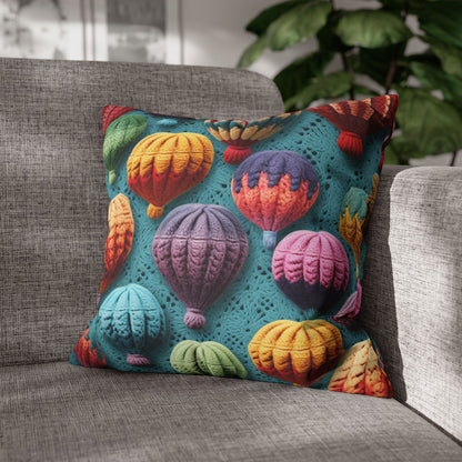 Crochet Hot Air Balloons Sky Travel Transport Scenic Style - Spun Polyester Square Pillow Case