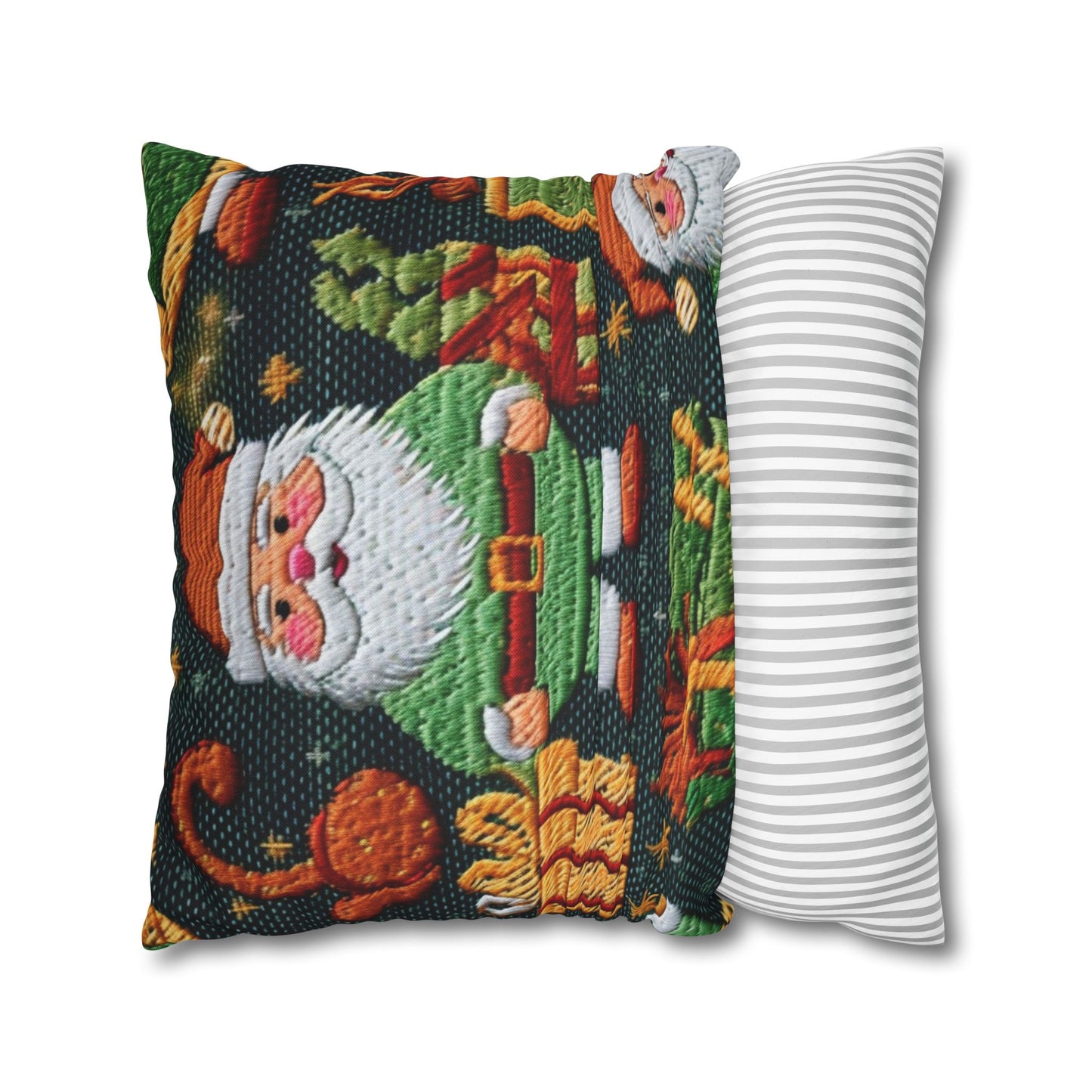 Christmas Santa Claus - Embroidered Presents - Festive Winter Wonderland - Deck the Halls Design - Spun Polyester Square Pillow Case